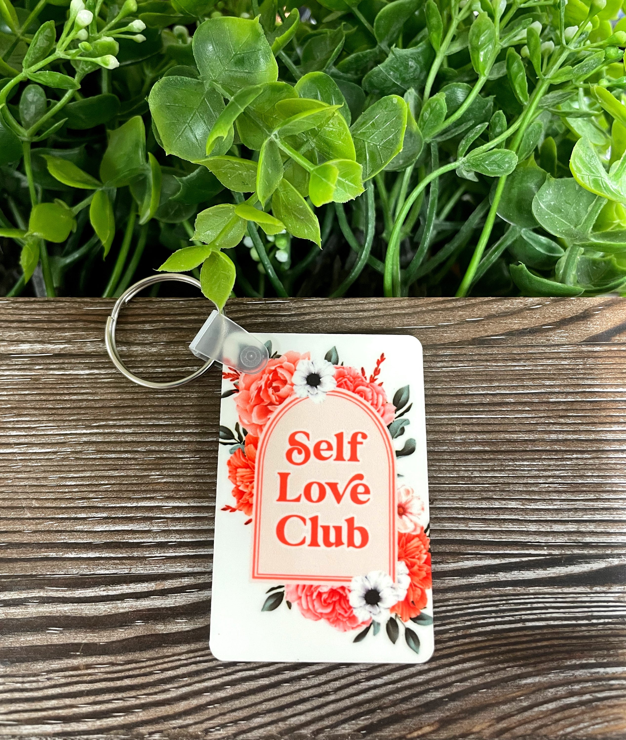 Self Love Club MDF Rectangle Keychain featuring a boho design, lightweight and motivational accessory for everyday use.