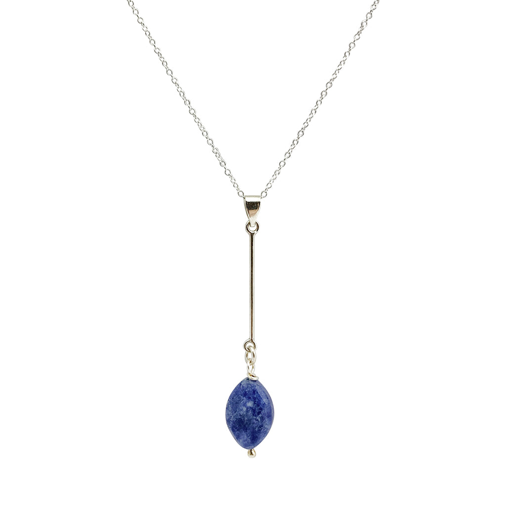 Elegant Sodalite Bar Necklace featuring a sodalite pendant and sterling silver chain, handmade in Peru.