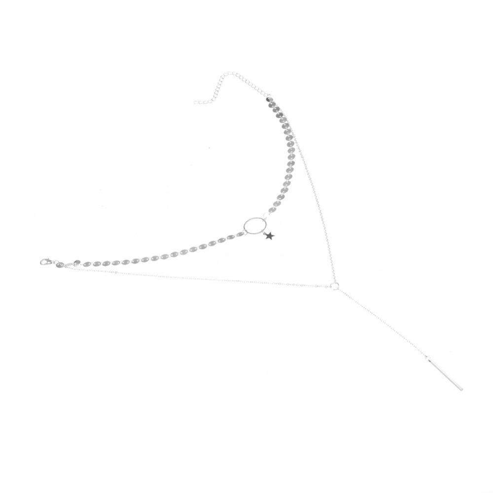 Elegant Star Choker Lariat Necklace featuring a star and circle charm, designed with two layers for a stylish look.