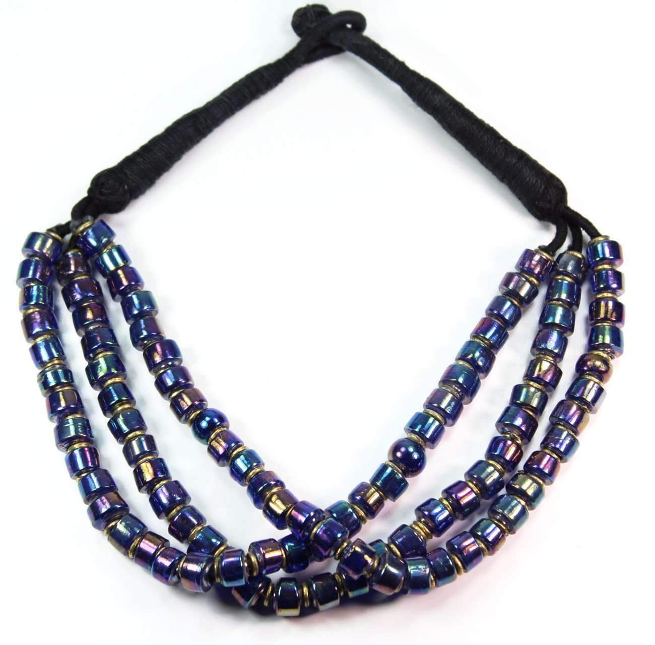 Vintage Style Mystic Hologram Necklace featuring vibrant pink and purple hologram beads on a black cotton chord.