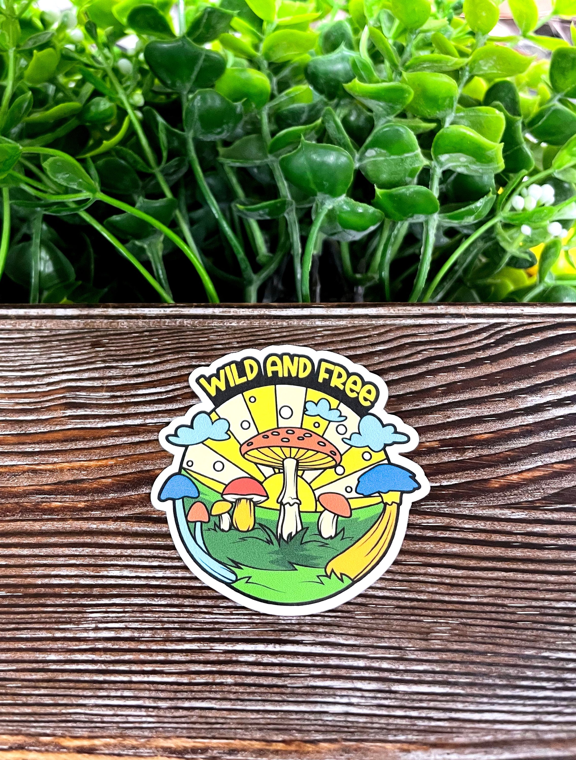 Wild and Free vinyl sticker featuring vibrant colors and a boho design, perfect for personalizing various smooth surfaces.