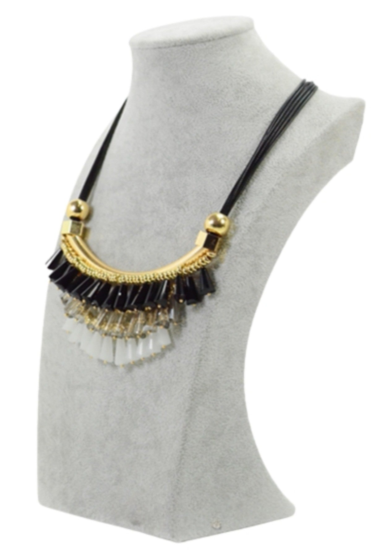 Handmade women fashion necklace and earring set featuring crystal beads and gold plating, elegantly displayed.