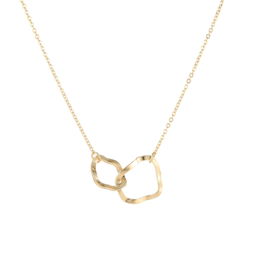 Womens Irregular Interlocking Circle Necklace featuring a unique design with gold plating, perfect for enhancing any outfit.