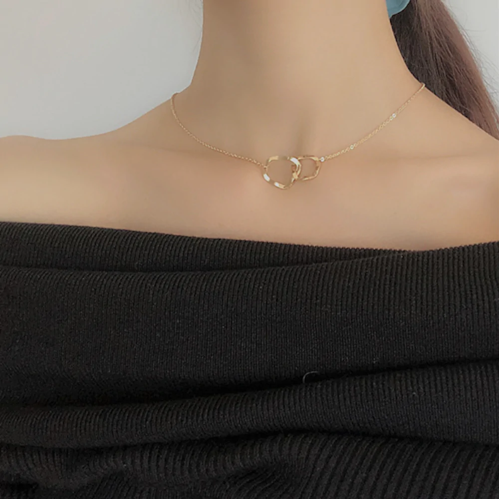 Womens Irregular Interlocking Circle Necklace featuring a unique design with gold plating, perfect for enhancing any outfit.