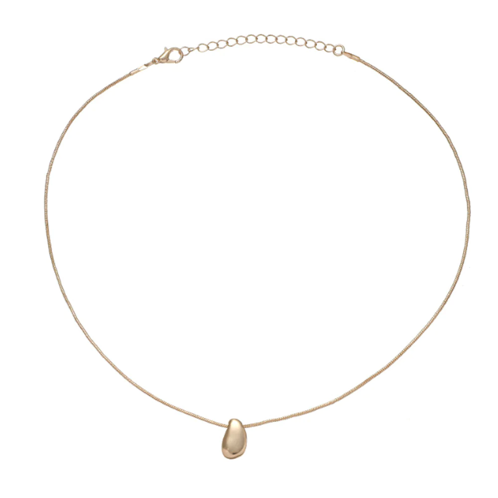 Elegant Women's Necklace featuring a unique Bean Pendant in gold and silver plating, showcasing its stylish design and quality craftsmanship.