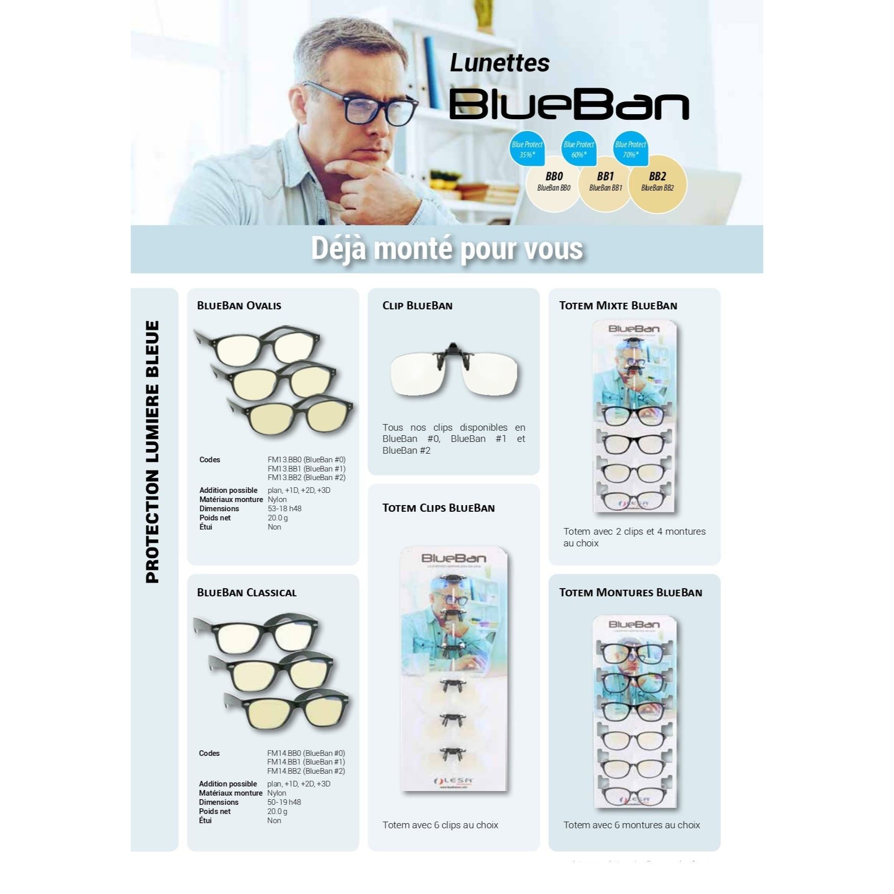 BlueBan Classic Glasses set of 6 pieces, featuring stylish nylon frames designed for blue light protection.