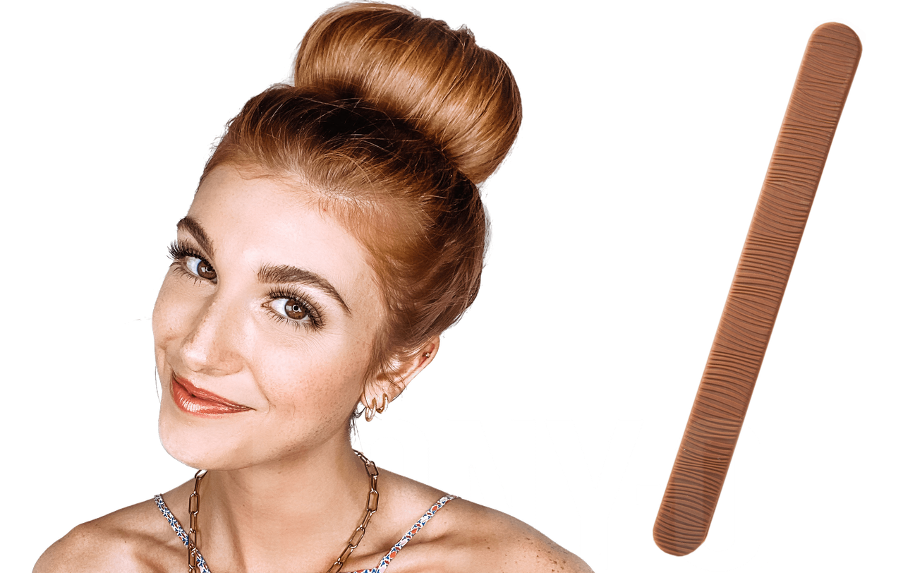 The Bun Bar hair accessory designed for creating flawless buns quickly and easily, featuring a patented design that hides in your hair.