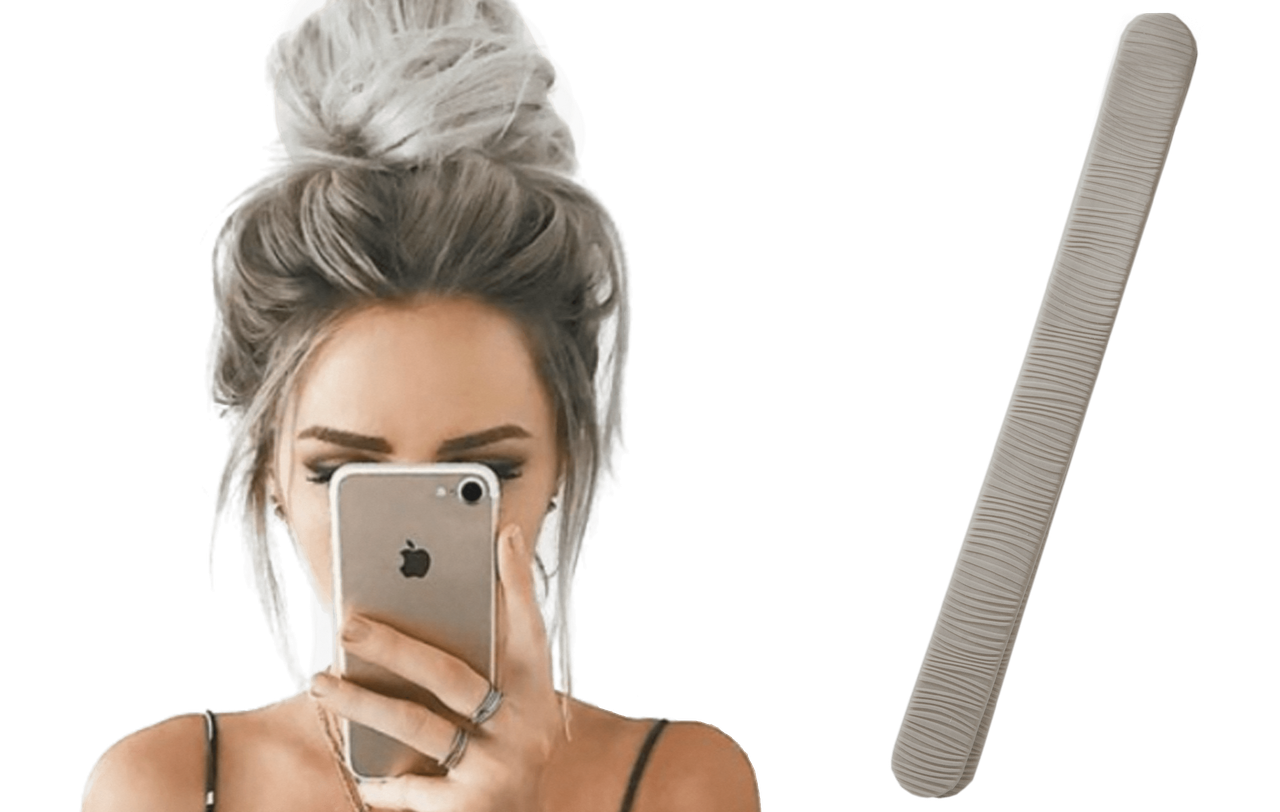 The Bun Bar hair accessory designed for creating flawless buns quickly and easily, featuring a patented design that hides in your hair.