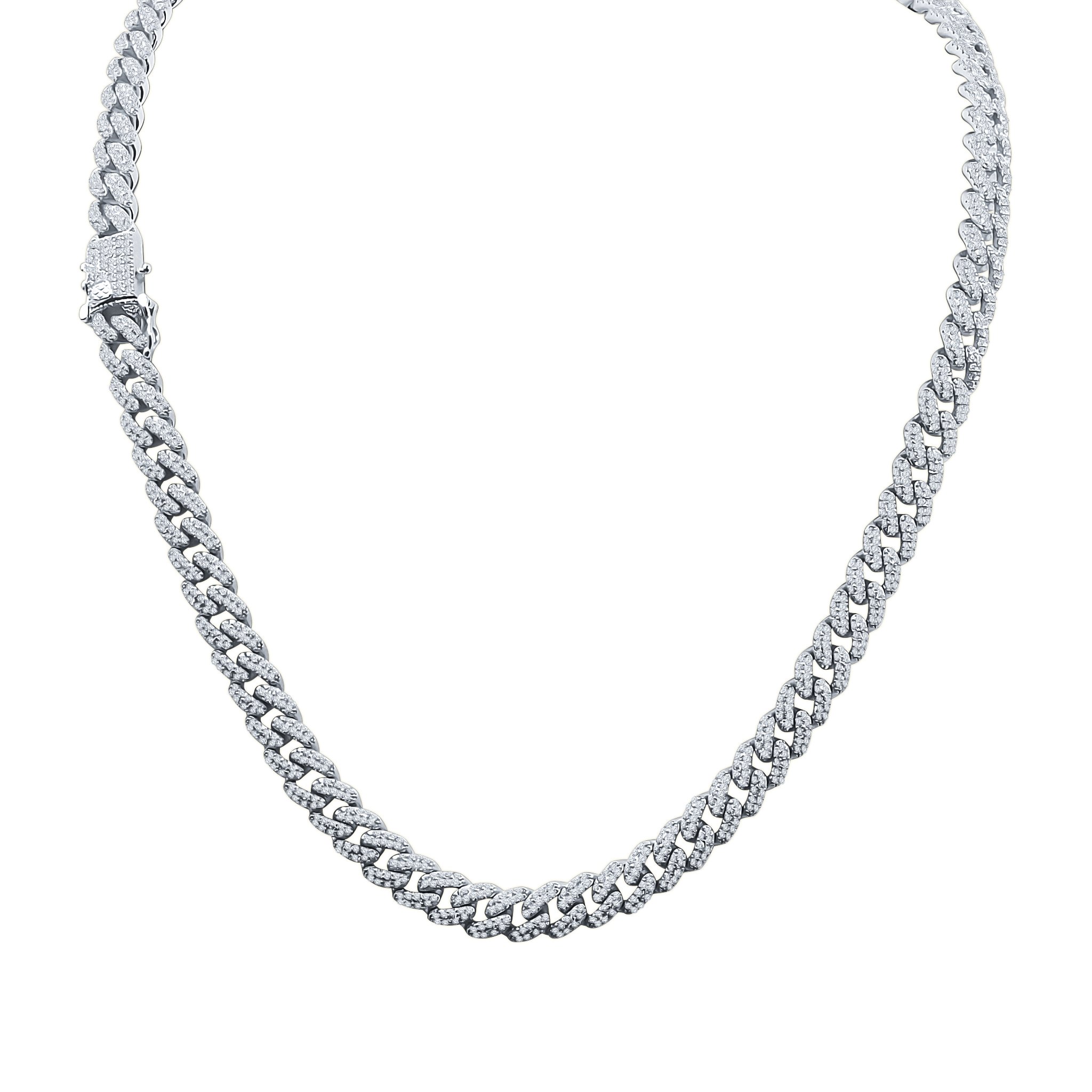 CAMEO 8MM 925 Silver Cuban Chain featuring Grade AAA Cubic Zirconia stones, showcasing its luxurious design and craftsmanship.