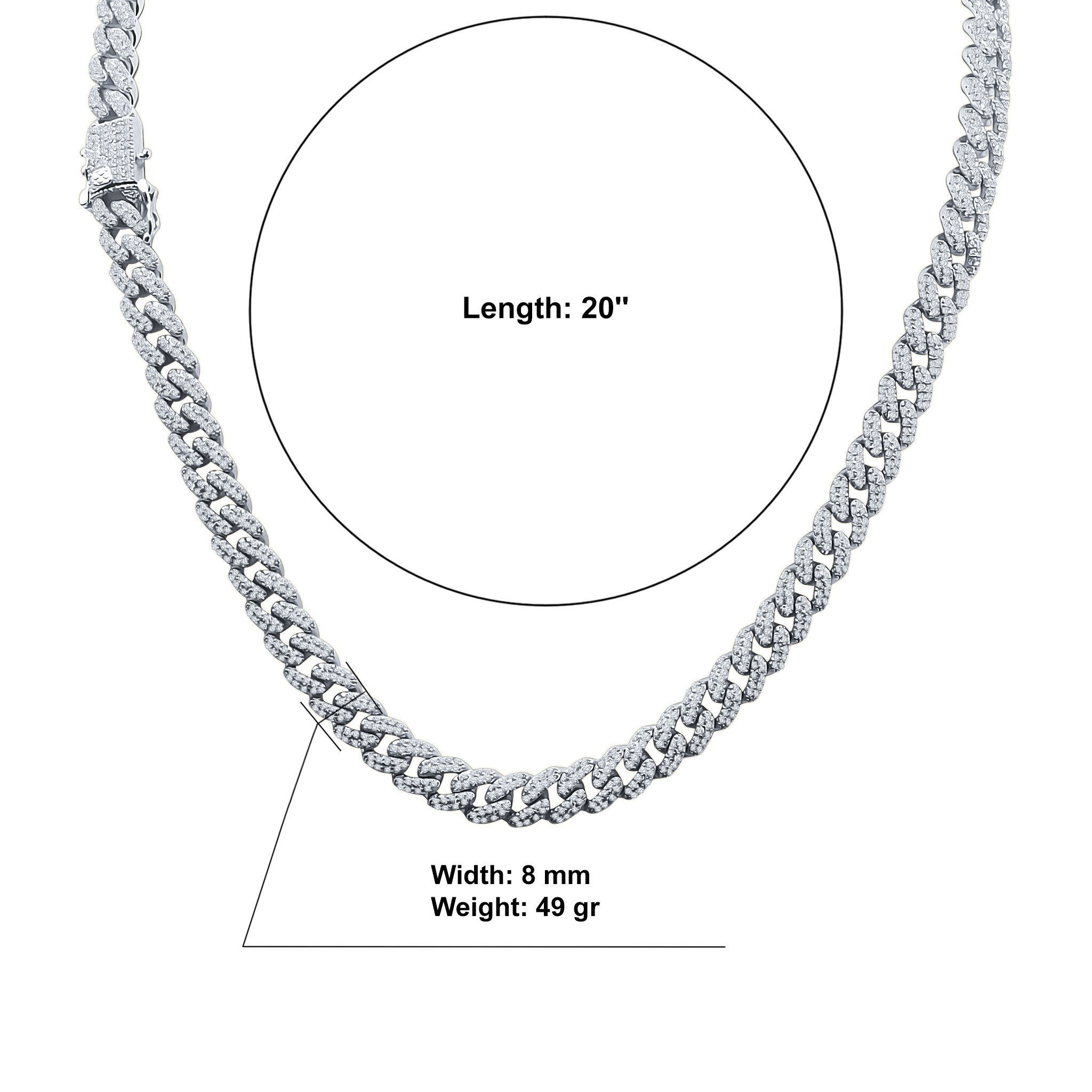 CAMEO 8MM 925 Silver Cuban Chain featuring Grade AAA Cubic Zirconia stones, showcasing its luxurious design and craftsmanship.