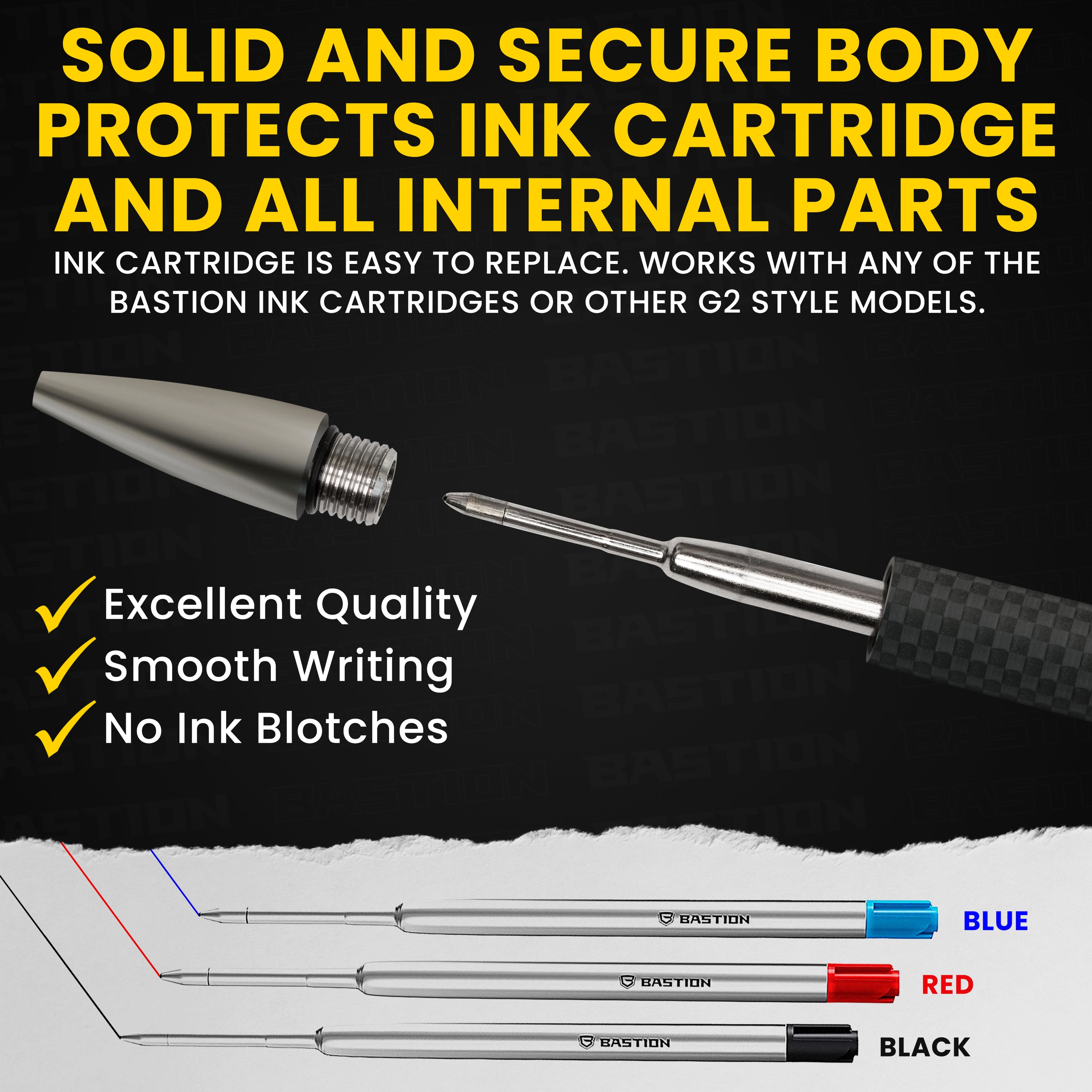 Carbon Fiber and Stainless Steel Bolt Action Pen by Bastion, showcasing its sleek design and premium materials.