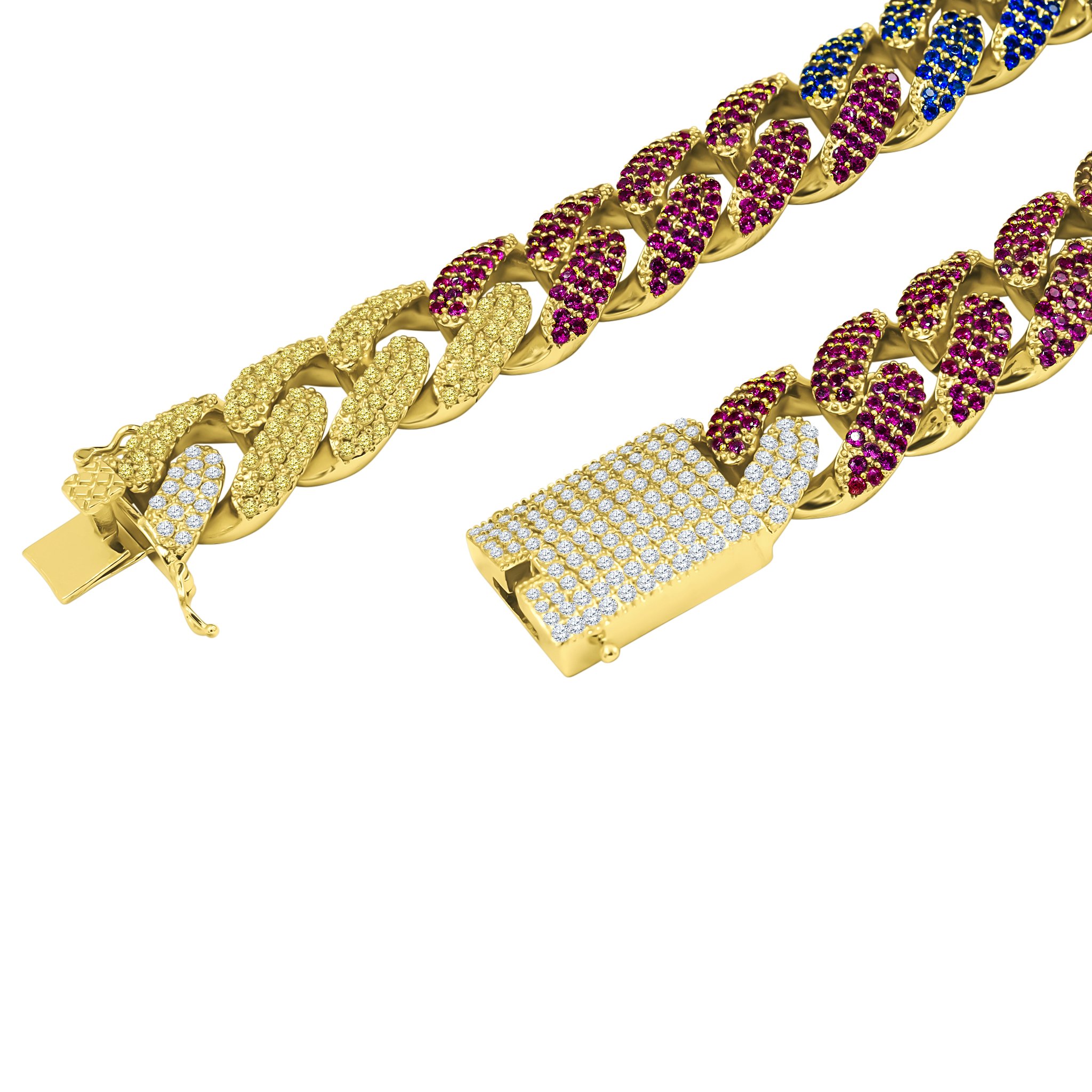 GIGANTIC 18 MM Cuban Chain featuring multi-colored cubic zirconia, showcasing its luxurious design and craftsmanship.