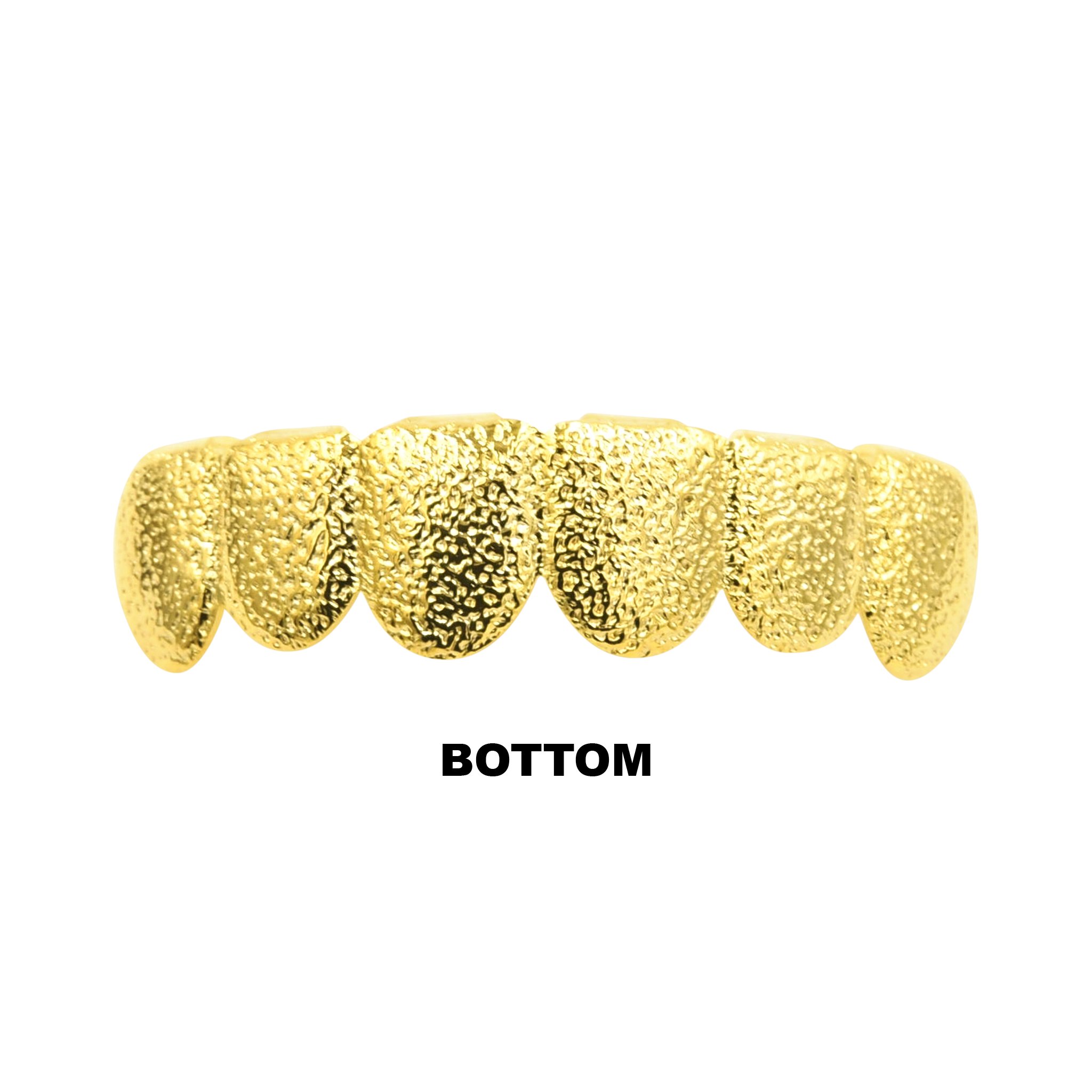 Grandly Glamorous Grillz in gold color, showcasing a classic design with a shiny finish, perfect for hip hop fashion.