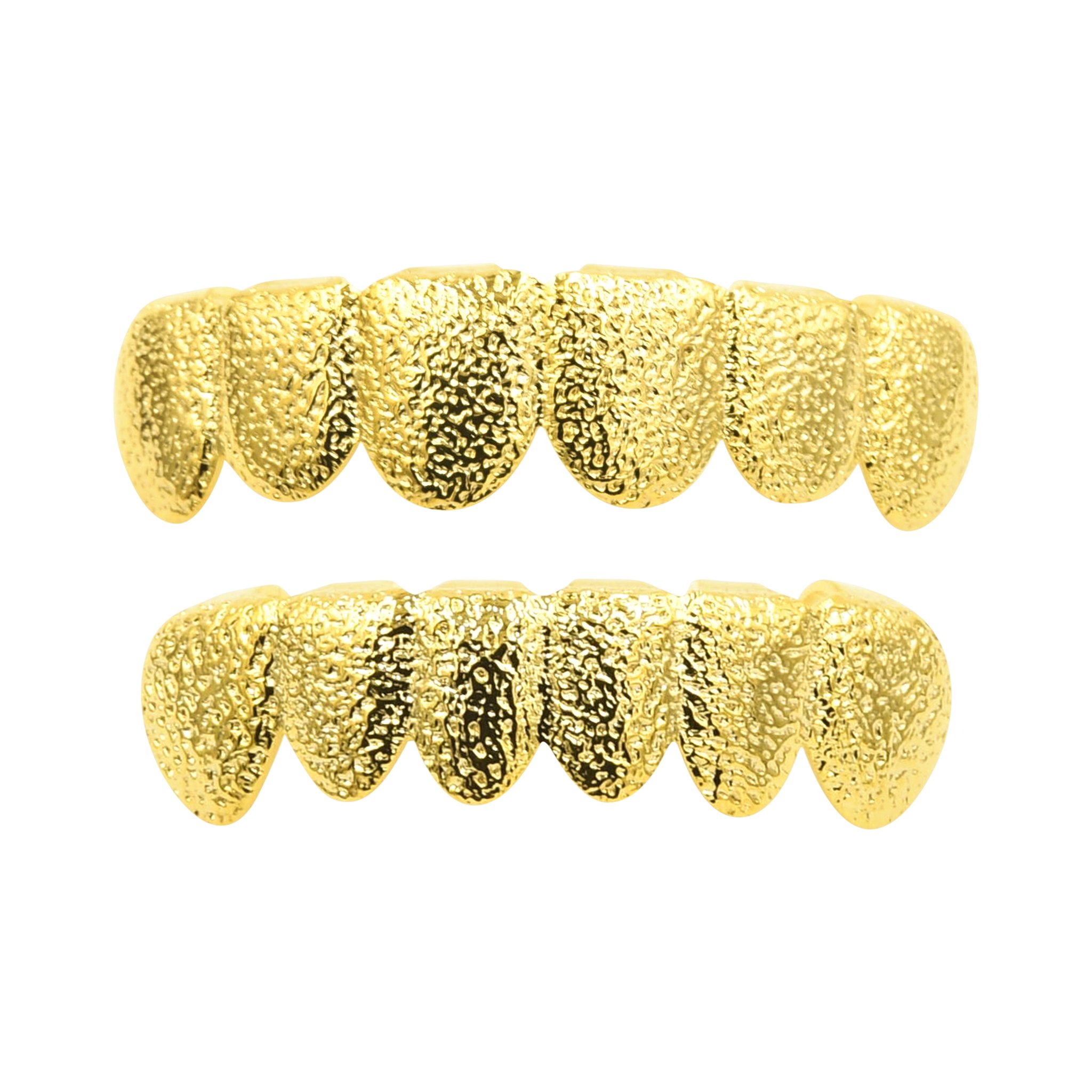 Grandly Glamorous Grillz in gold color, showcasing a classic design with a shiny finish, perfect for hip hop fashion.