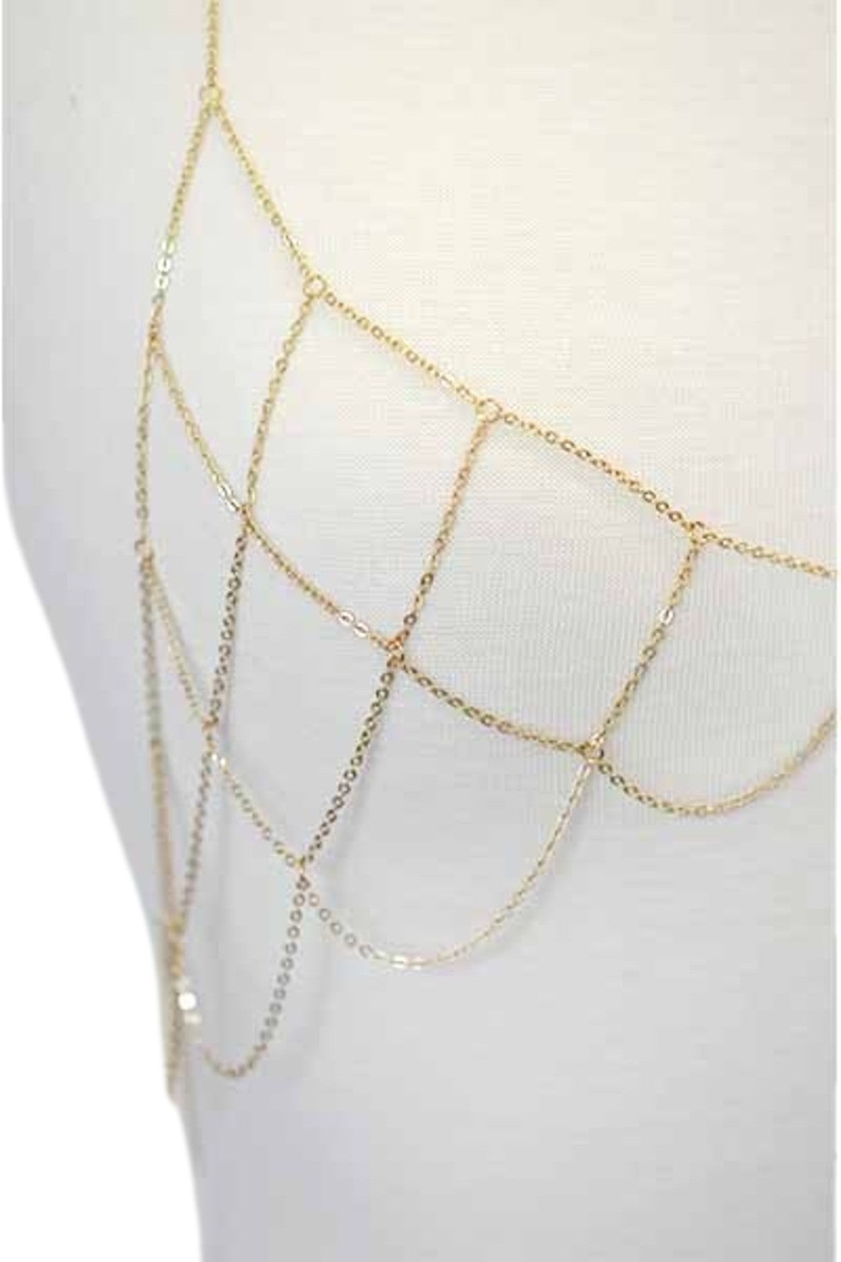 Lattice Chain Drape Bra Chain featuring a lobster claw clasp and extender, showcasing its elegant design.