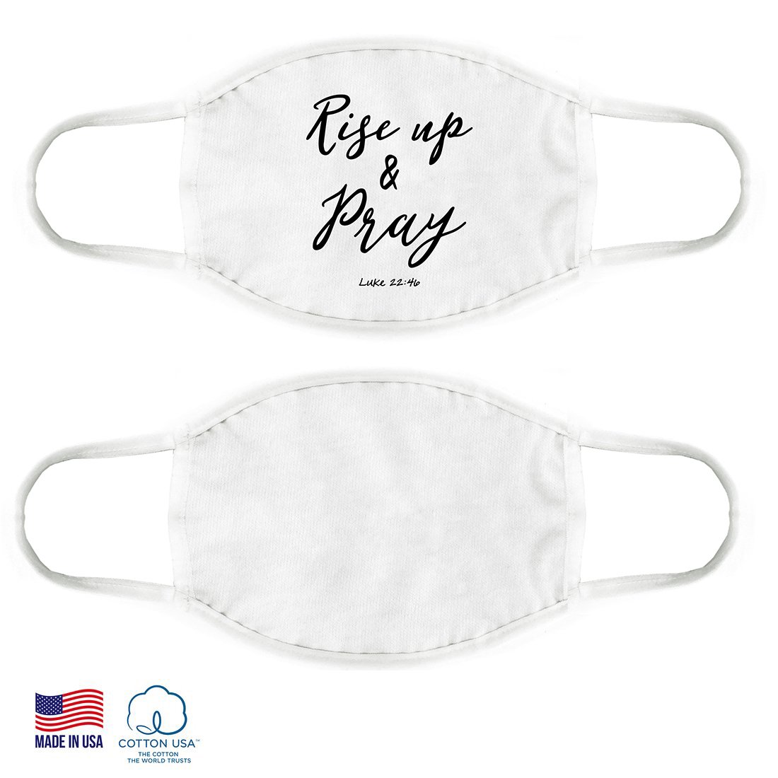 Luke 22:46 Face Mask made from 100% USA cotton with comfortable elastic ear loops, featuring a double layer for added protection.