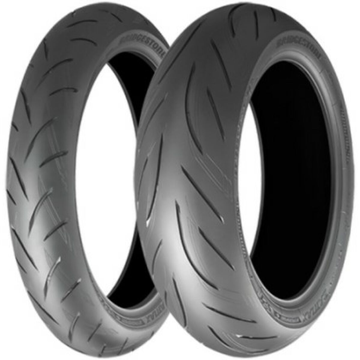 Two black motorcycle tires.