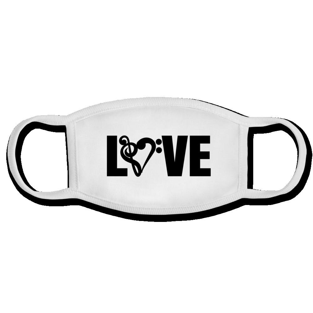 Music Face Mask featuring a unique LOVE design, made from breathable cotton for comfort and style.