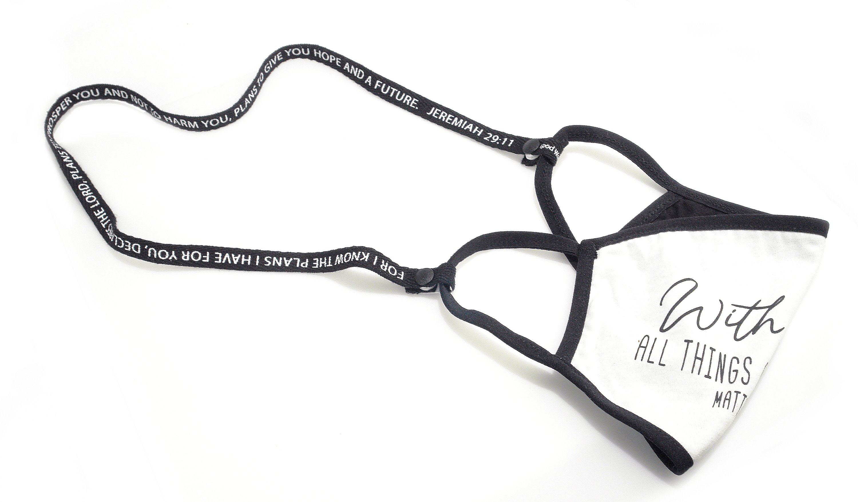 Philippians 4:13 Face Mask Lanyard featuring inspirational scripture quote.