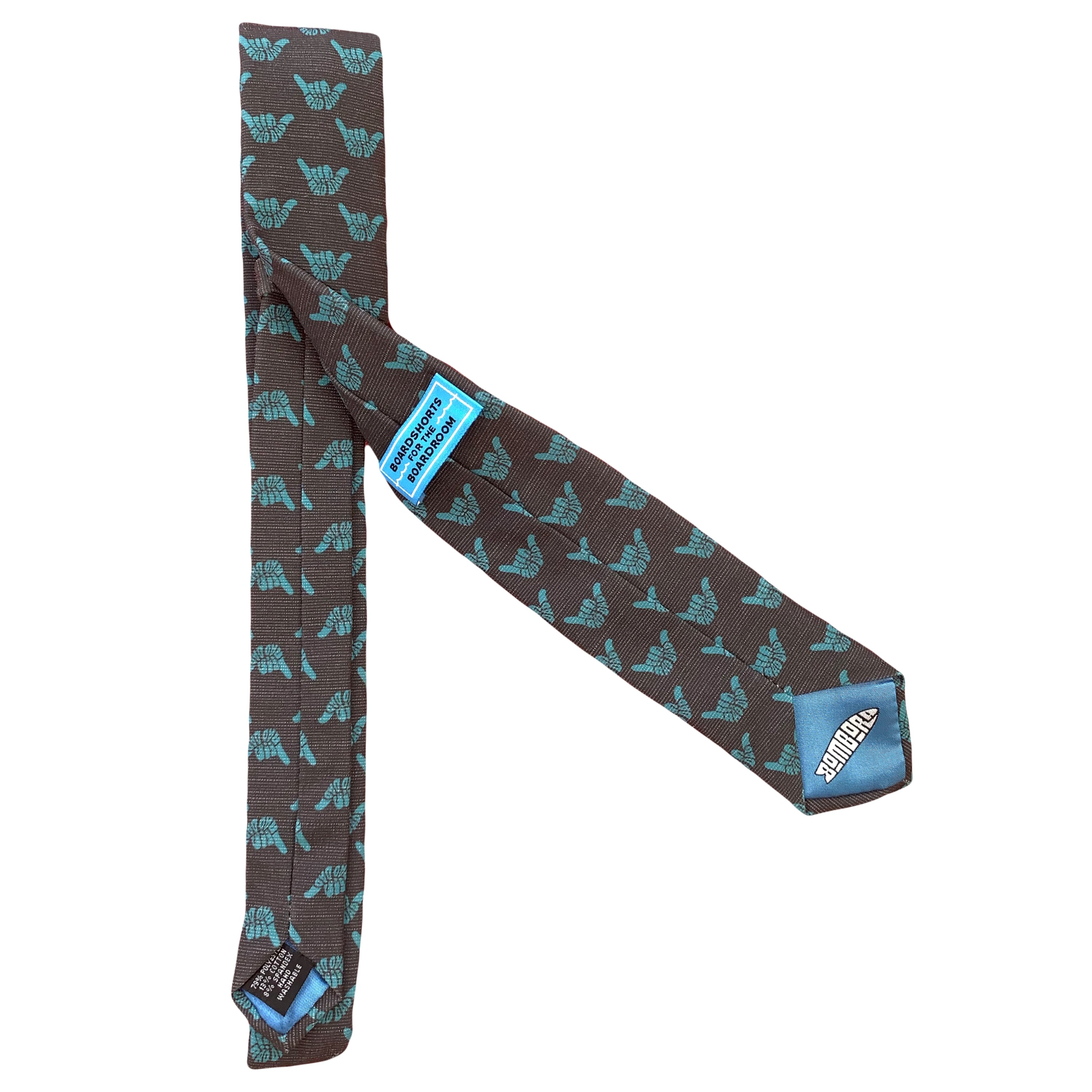 Turquoise Rad Dad Shaka tie featuring a stylish design, water-repellent and stain-resistant fabric.