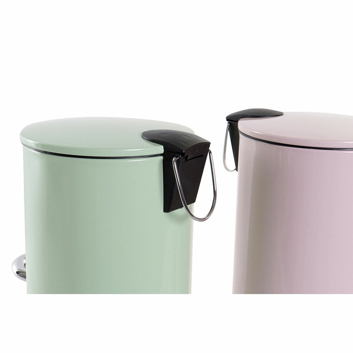 Two pastel-colored trash cans.