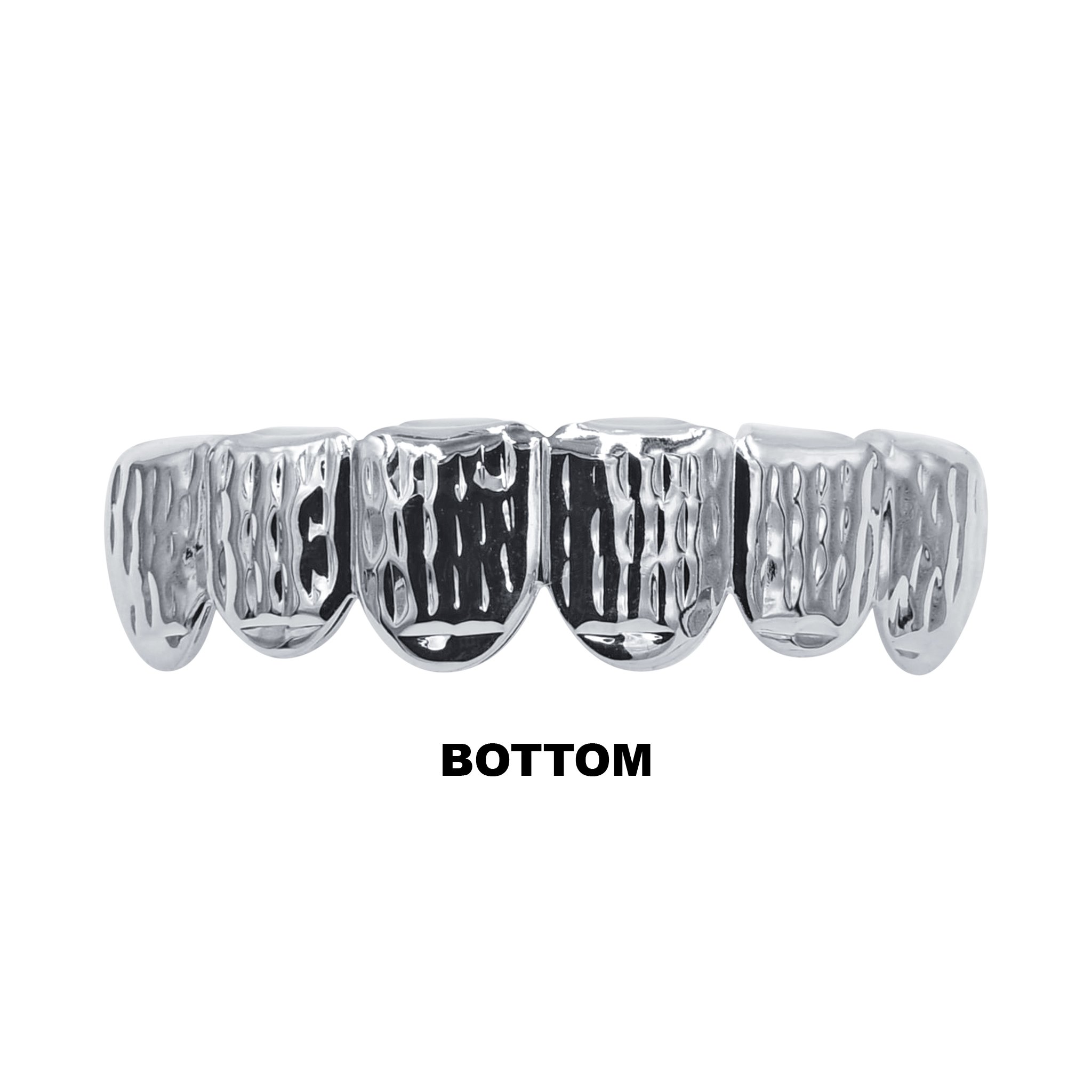 Solid Lustrous Silver Grillz showcasing a shiny, durable finish designed for a perfect fit on all teeth sizes.