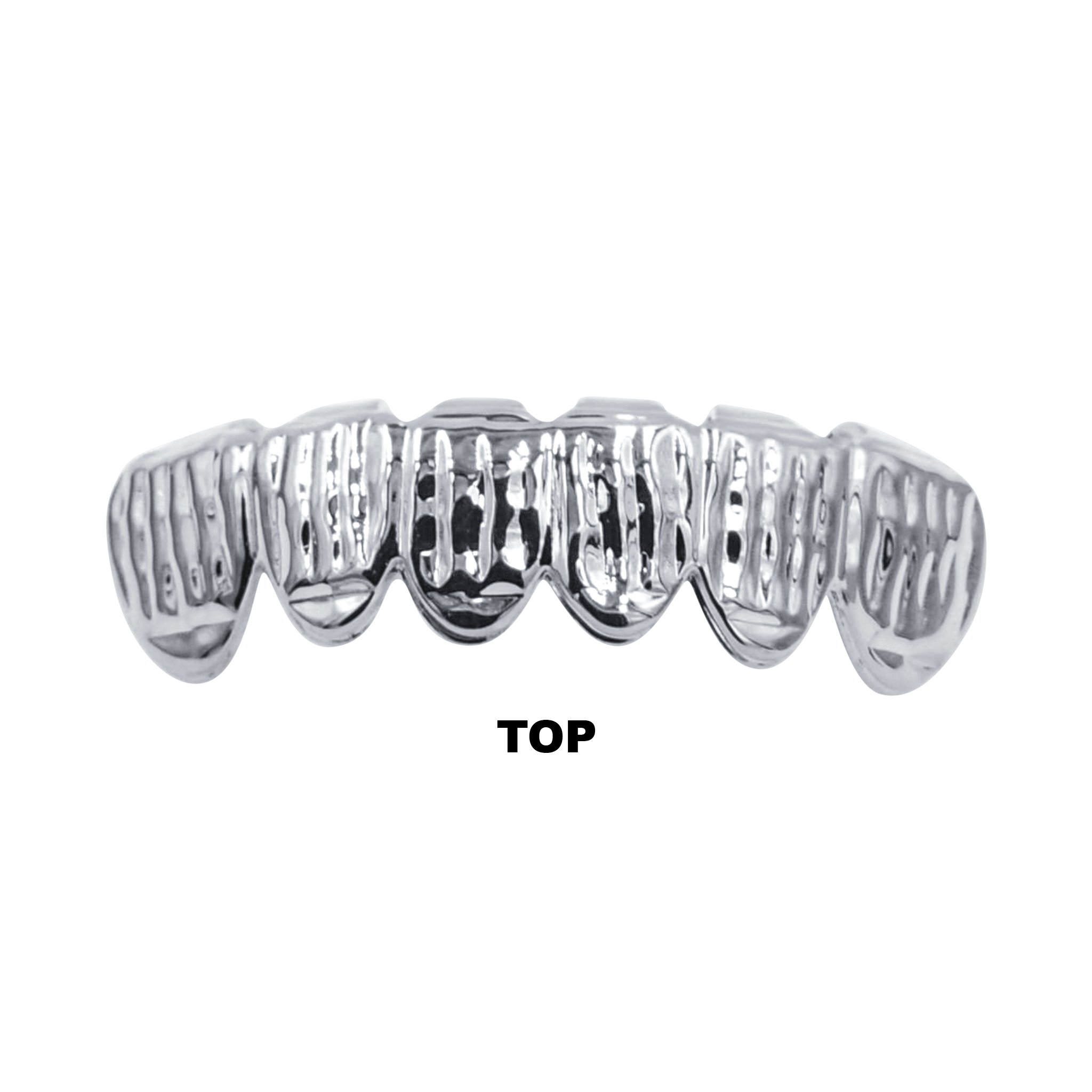 Solid Lustrous Silver Grillz showcasing a shiny, durable finish designed for a perfect fit on all teeth sizes.