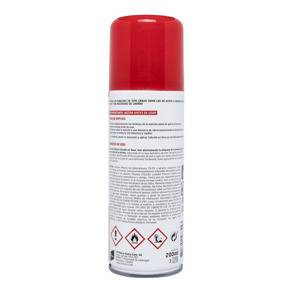 Aerosol can with safety warnings.