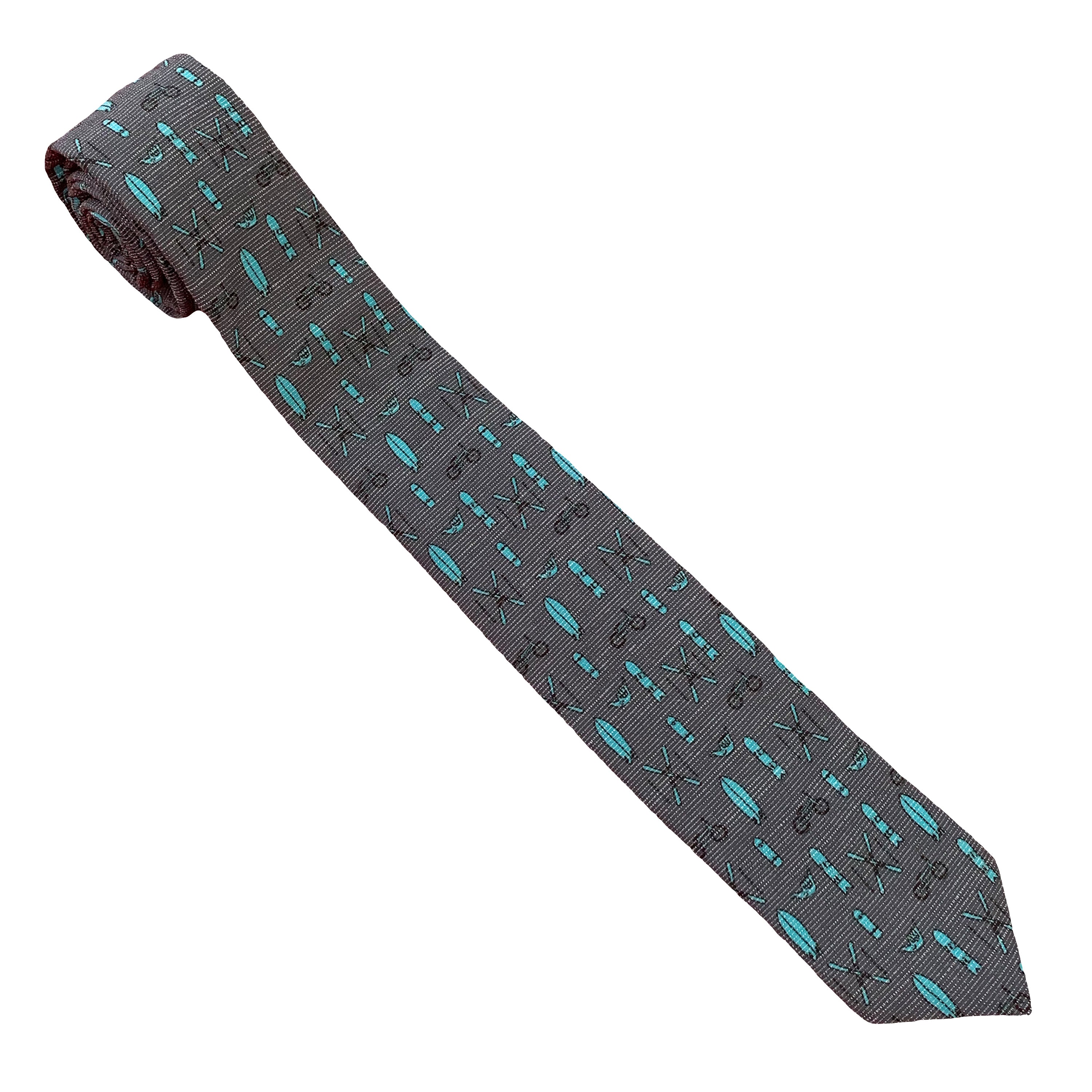 Turquoise Tools of the Trade tie, featuring a stylish design, water-repellent and stain-resistant fabric, perfect for shredders.