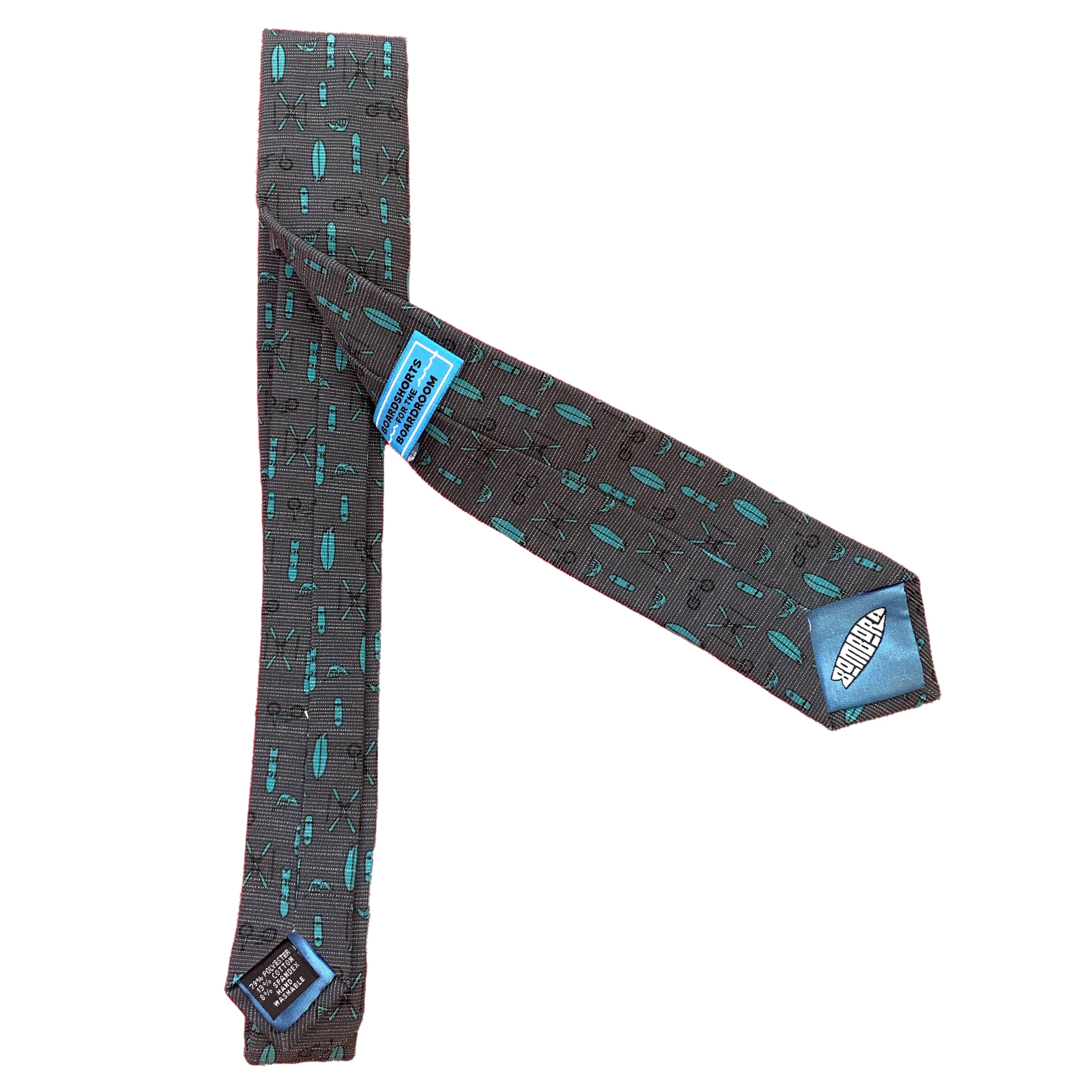 Turquoise Tools of the Trade tie, featuring a stylish design, water-repellent and stain-resistant fabric, perfect for shredders.