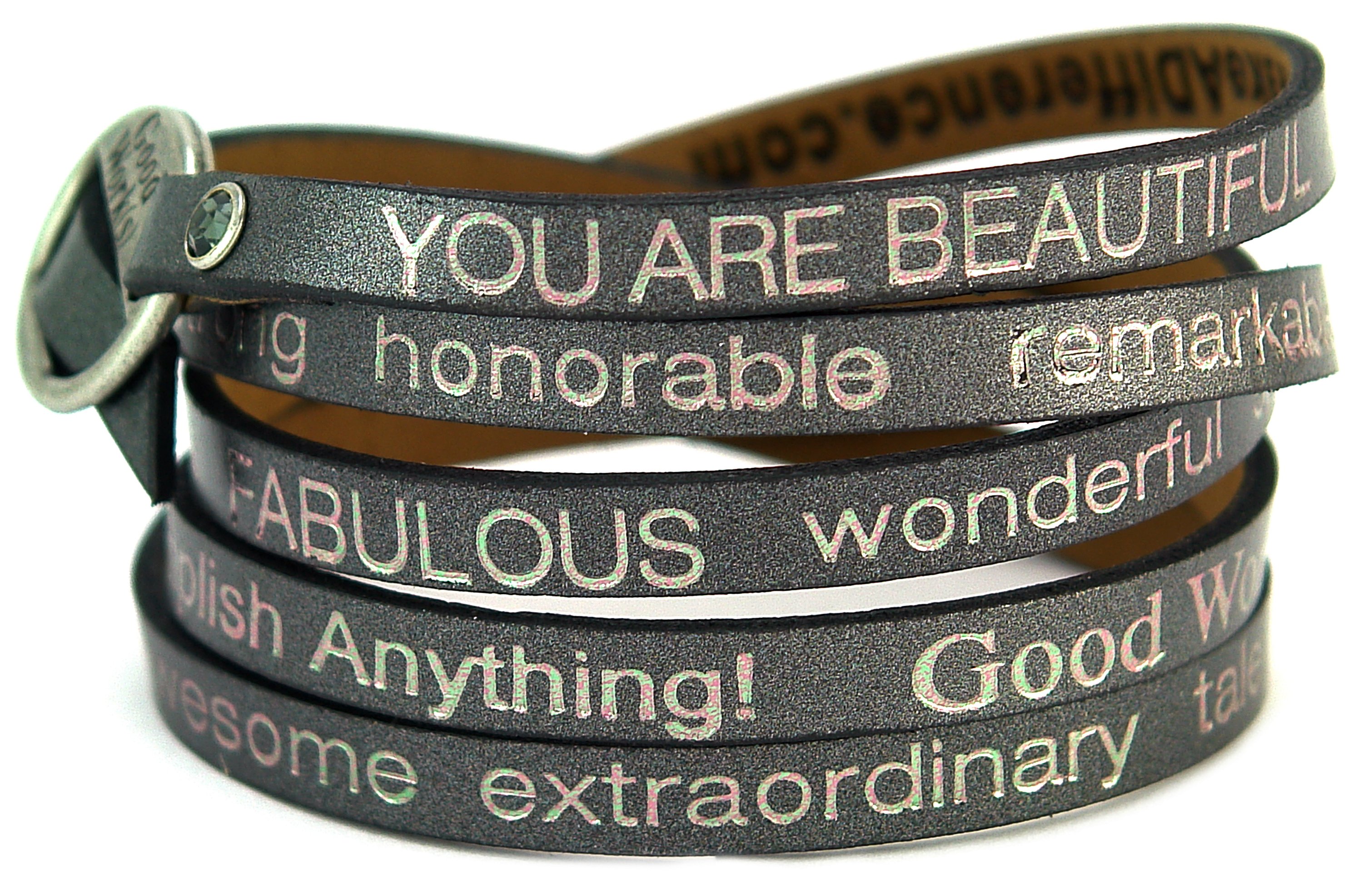 You Are Beautiful wrap around bracelet featuring an inspiring message, adjustable design, and stylish appearance.