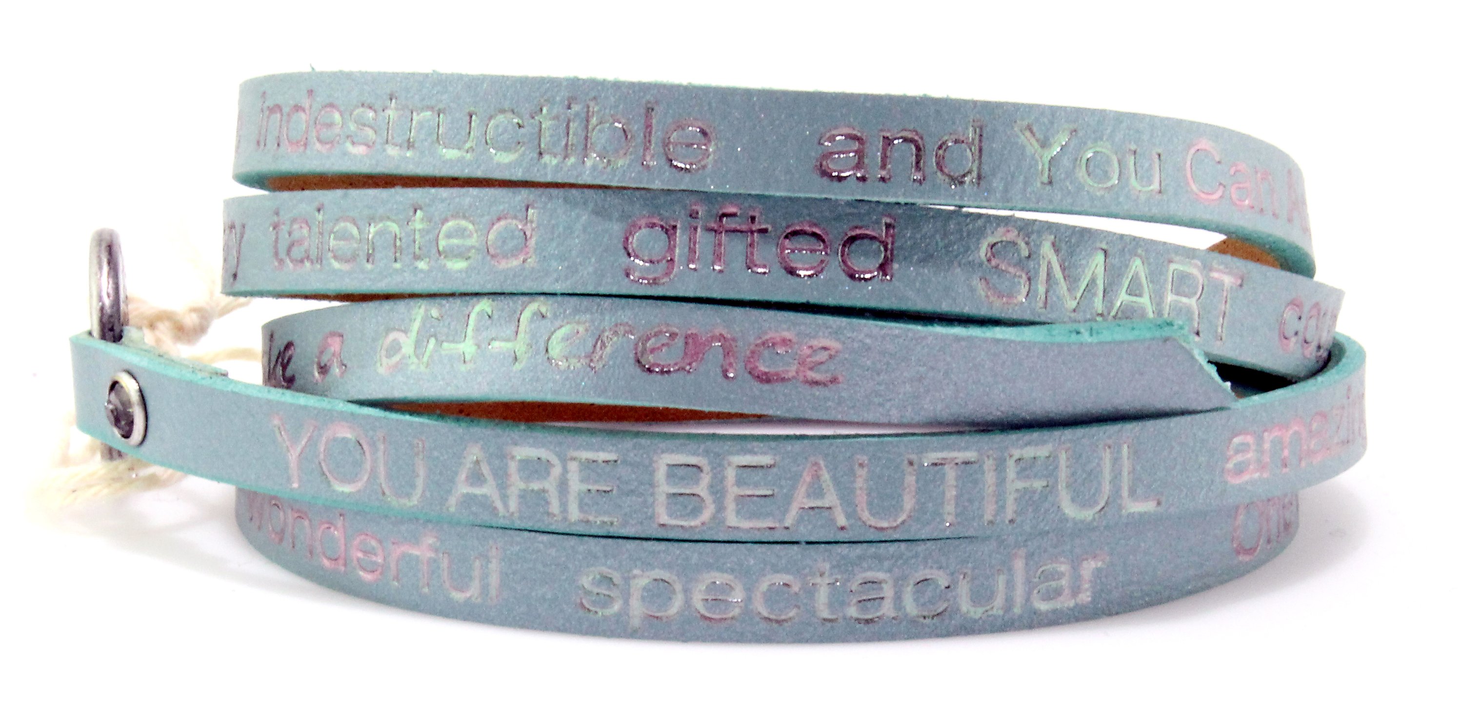 You Are Beautiful wrap around bracelet featuring an inspiring message, adjustable design, and stylish appearance.