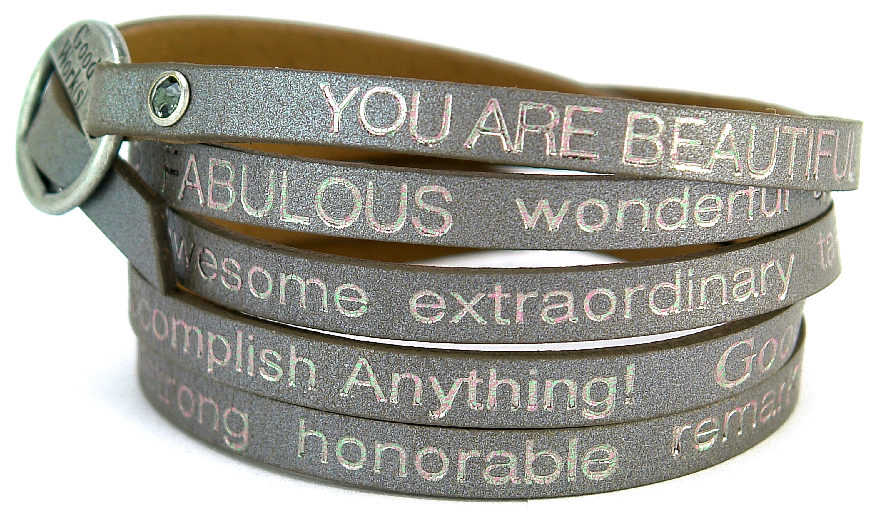 You Are Beautiful wrap around bracelet featuring an inspiring message, adjustable design, and stylish appearance.