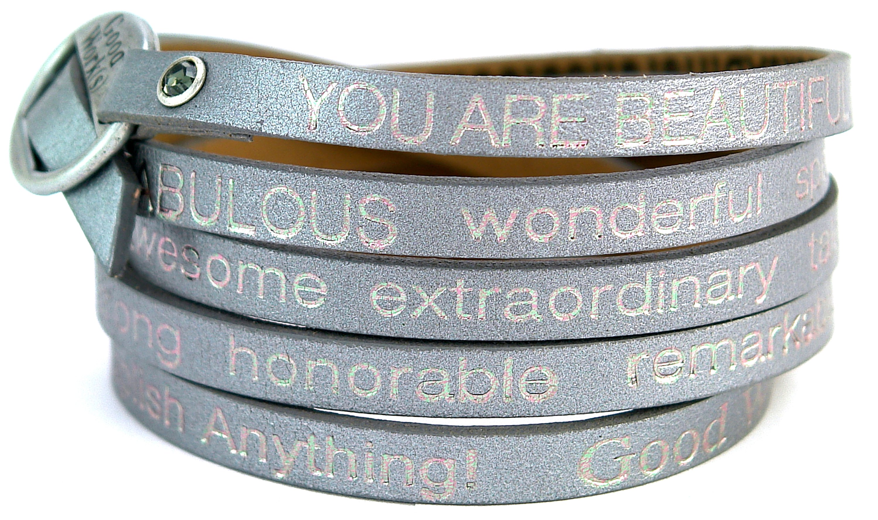 You Are Beautiful wrap around bracelet featuring an inspiring message, adjustable design, and stylish appearance.