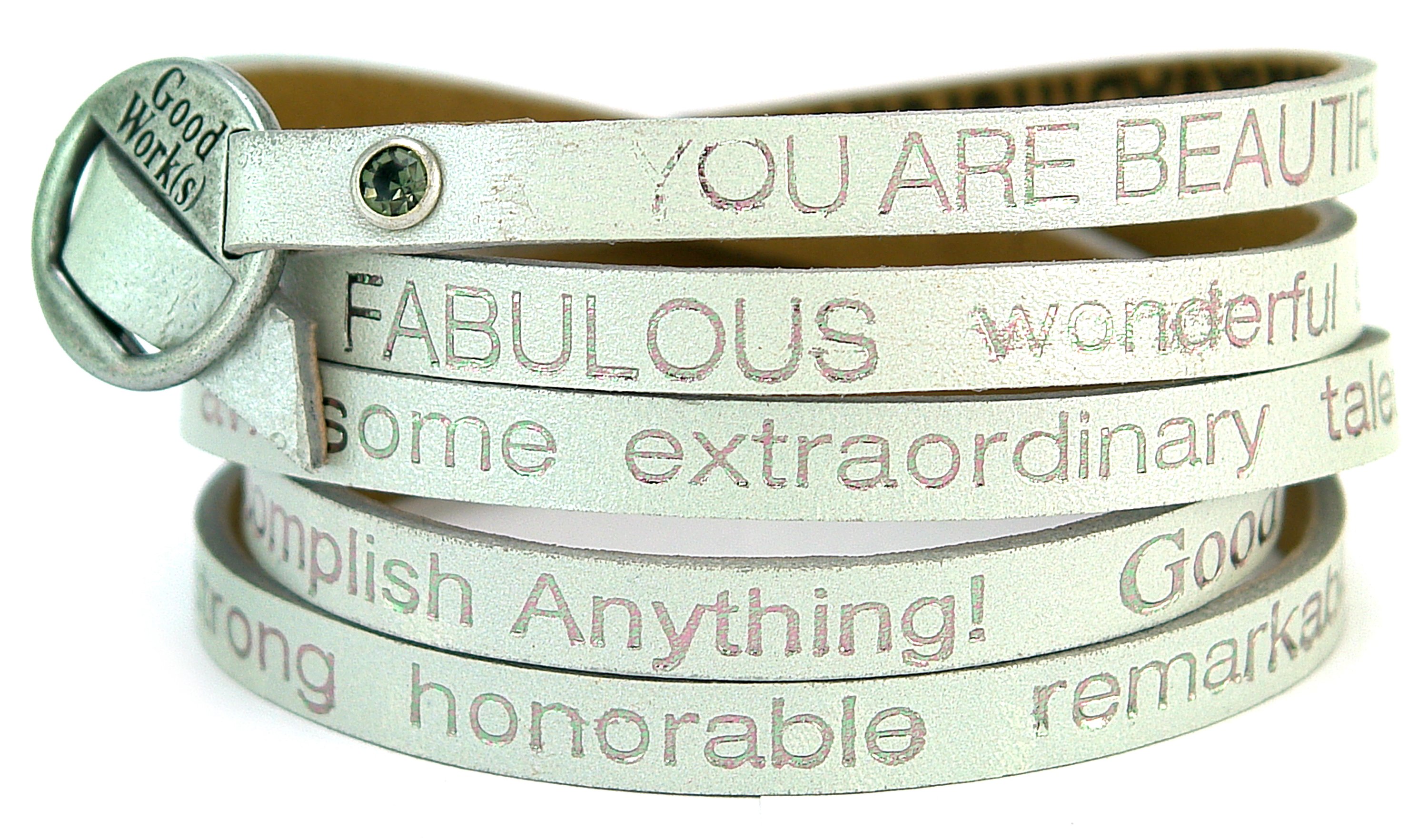 You Are Beautiful wrap around bracelet featuring an inspiring message, adjustable design, and stylish appearance.