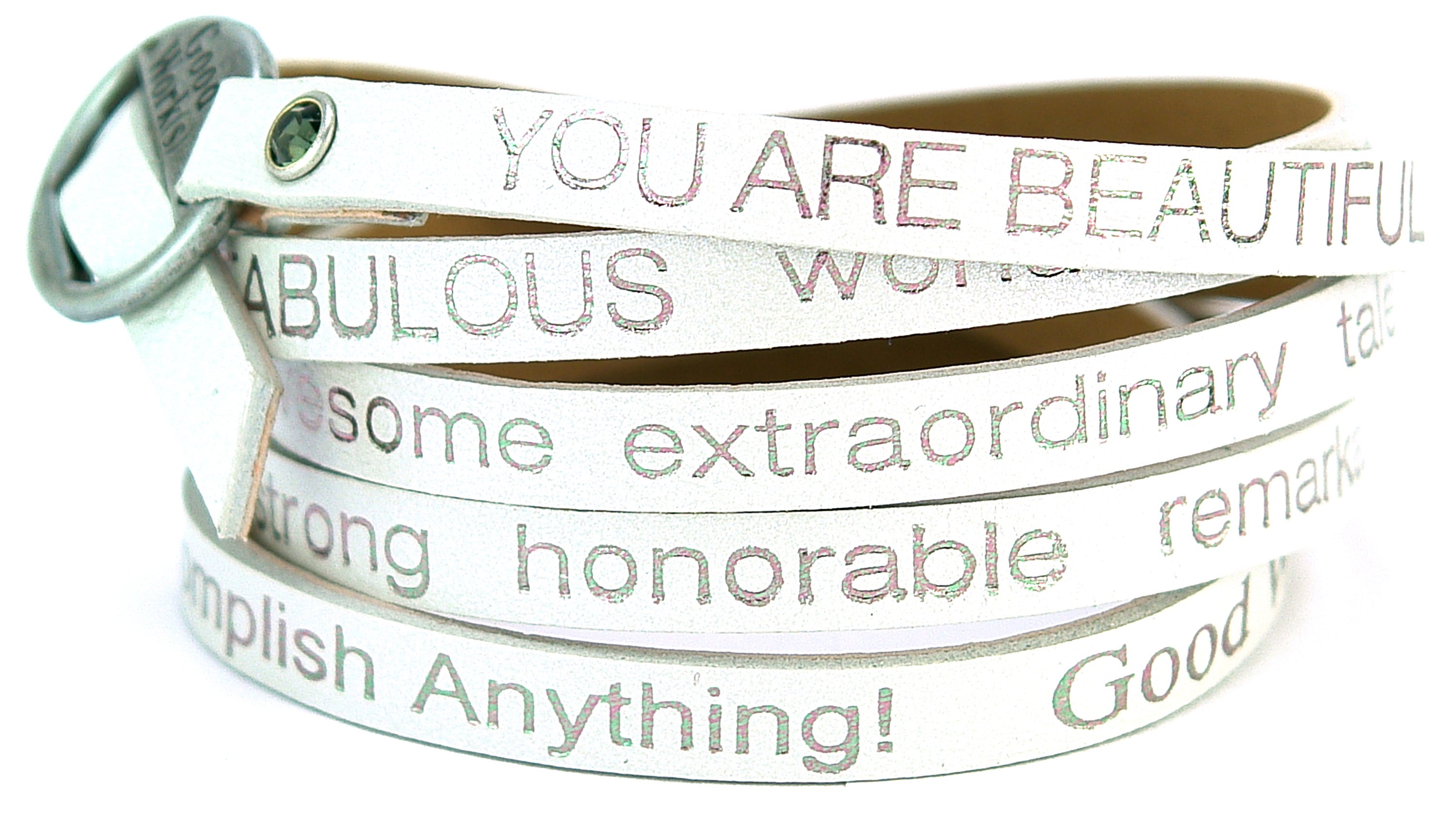 You Are Beautiful wrap around bracelet featuring an inspiring message, adjustable design, and stylish appearance.