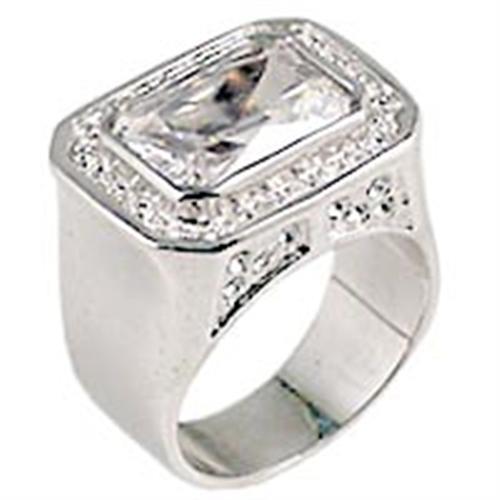 0G727 Rhodium Brass Ring featuring a clear AAA Grade CZ stone, showcasing its elegant design and luxurious finish.