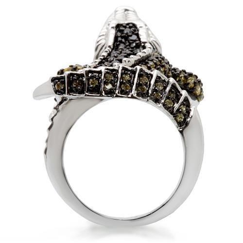 0W007 Rhodium and Ruthenium Brass Ring featuring a vibrant multi-color AAA Grade CZ stone, showcasing elegance and craftsmanship.