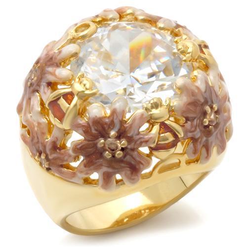 0W203 Matte Gold & Gold Brass Ring featuring a clear AAA Grade CZ stone, showcasing its elegant design and luxurious finish.