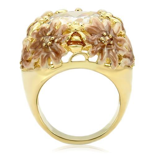 0W203 Matte Gold & Gold Brass Ring featuring a clear AAA Grade CZ stone, showcasing its elegant design and luxurious finish.