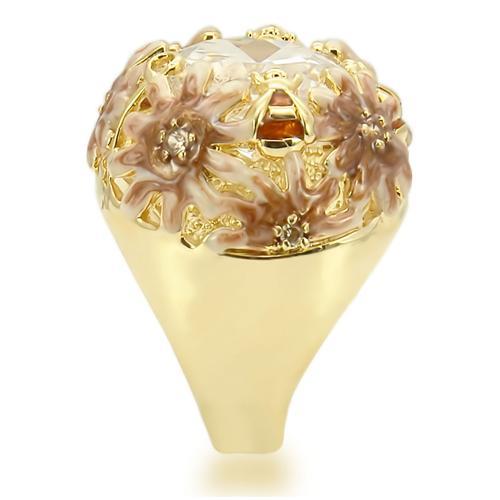 0W203 Matte Gold & Gold Brass Ring featuring a clear AAA Grade CZ stone, showcasing its elegant design and luxurious finish.