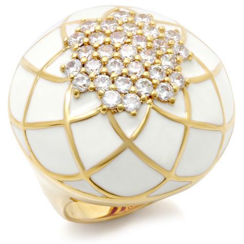 0W206 Gold Brass Ring featuring AAA Grade CZ stone in clear, showcasing its elegant design and luxurious gold plating.