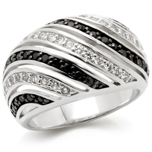 0W224 Rhodium and Ruthenium Brass Ring featuring AAA Grade CZ in Jet color, showcasing its elegant design and luxurious finish.