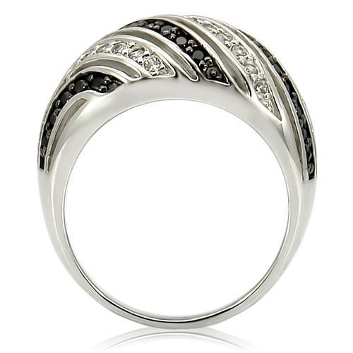 0W224 Rhodium and Ruthenium Brass Ring featuring AAA Grade CZ in Jet color, showcasing its elegant design and luxurious finish.