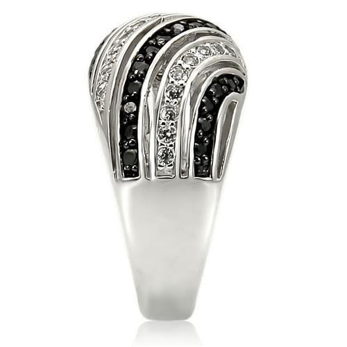 0W224 Rhodium and Ruthenium Brass Ring featuring AAA Grade CZ in Jet color, showcasing its elegant design and luxurious finish.