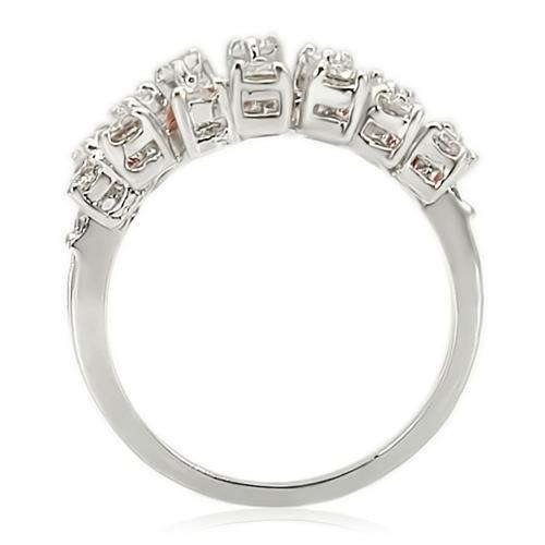 0W241 Rhodium Brass Ring featuring a clear AAA Grade CZ stone, showcasing its elegant design and luxurious finish.