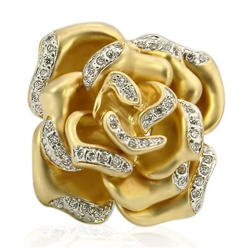 0W250 Matte Gold and Rhodium Brass Ring featuring a clear AAA Grade CZ stone, showcasing its elegant design and luxurious finish.