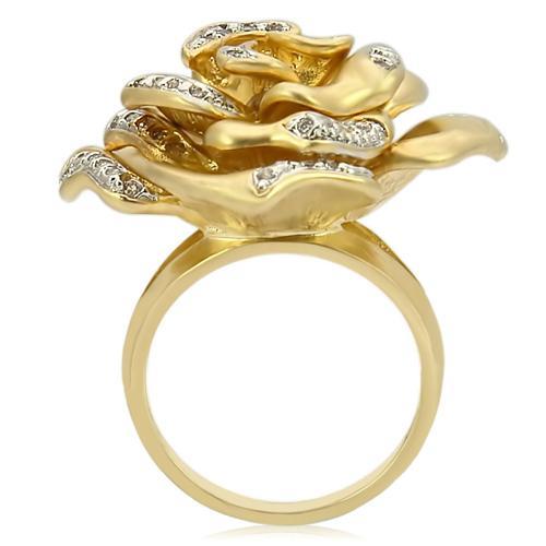 0W250 Matte Gold and Rhodium Brass Ring featuring a clear AAA Grade CZ stone, showcasing its elegant design and luxurious finish.