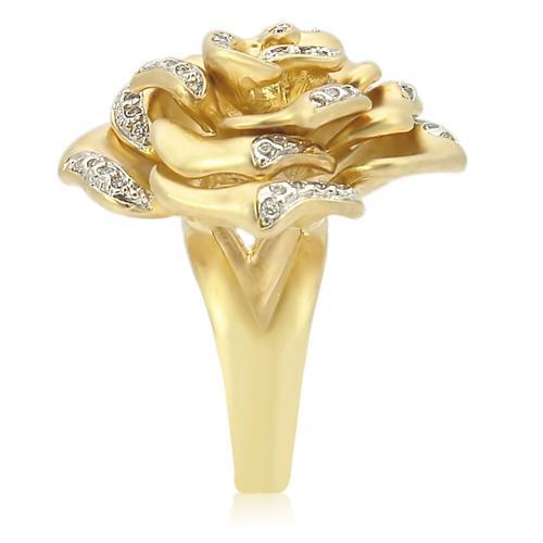 0W250 Matte Gold and Rhodium Brass Ring featuring a clear AAA Grade CZ stone, showcasing its elegant design and luxurious finish.