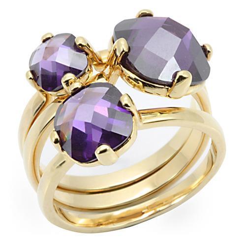 0W259 Gold Brass Ring featuring AAA Grade CZ in Amethyst, showcasing its elegant design and vibrant color.